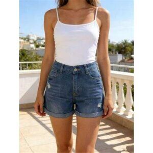 Ripped High-Waisted Denim Shorts